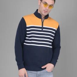 Crimsoune Club Mustard & Navy Regular Fit Striped Sweatshirt-image-88