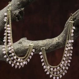 Zeneme Gold Plated Alloy Pink Pearl With Ear Chain Dangler Earrings-38