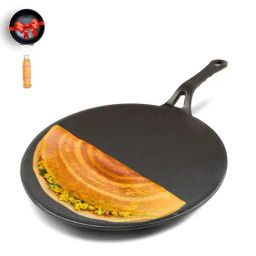 The Indus Valley Black Cast Iron Tawa for Dosa with Iron Tadka Pan (26cm)-19
