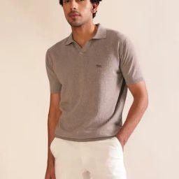 ANDAMEN Light Brown Melange Regular Fit Polo T-Shirt-picture-23