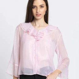 SHAYE Pink V-Neck Three-Quarter Sleeves Casual Top With Cami For Women-picture-20