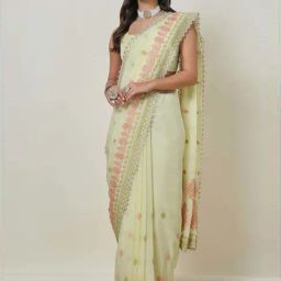 Soch Yellow Embroidered Saree With Unstitched Blouse-image-5