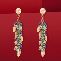 AMI Gold-Plated Artificial Beaded Leaf Shaped Drop Earrings-43