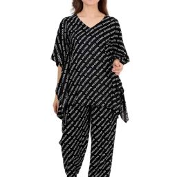 LASTINCH Black Graphic Print Kaftan Top With Pyjamas-image-57