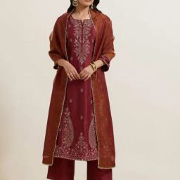 Priya Chaudhary Maroon Afreen Embroidered Chanderi Silk Kurta-picture-14
