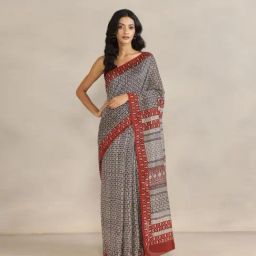 Fabindia Beige Cotton Silk Bagh Printed Saree-picture-40