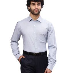 Raymond Grey Cotton Slim Fit Checks Shirt-image-71