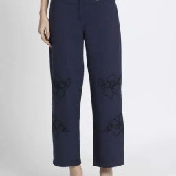 SHAYE Blue Embroidered Casual Trousers-picture-14