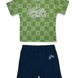 Gini & Jony Kids Green & Teal Blue Printed T-Shirt Set-image-62