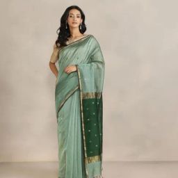 Fabindia Green Cotton Silk Blend Maheshwari Saree-picture-5