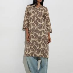 Utsa by Westside Taupe Foliage-Printed Straight Kurta-image-95