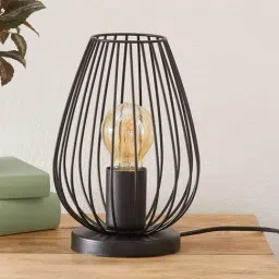 Homesake Black Metal Cage Table Lamp with Shade-14