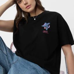 The Souled Store Black Cotton Loose Fit Graphic T-Shirt-picture-27