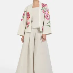 BETRUE Women Collarless Floral Printed Linen Casual Tailored Jacket-17