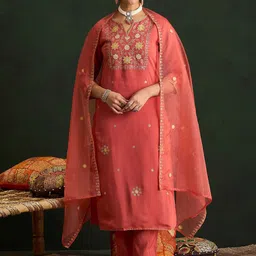 Indo Era Women Ethnic Motifs Embroidered Regular Thread Work Kurta with Trousers & With Dupatta-28