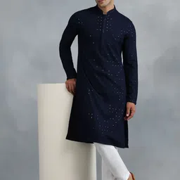 THE KURTA COMPANY Embellished Sequinned Mandarin Collar Straight Kurta-picture-22