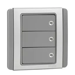 Schneider Electric NEO Horizontal Dolly Switch with Blue LED 3 Gang 2 Way 10 Amp Grey Silver, E3033H2EBGS-11
