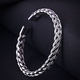 The Roadster Lifestyle Co Men Silver Plated Kada Cuff Bracelet-image-83