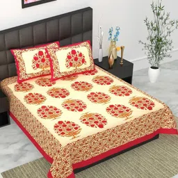 UNIBLISS Red & Cream Floral Printed Cotton 144 TC Queen Bedsheet Set- 2.15 m x 2.35 m-image-56