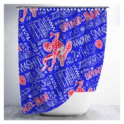 Sassoon Waterproof Spiderman Print Bathroom Curtain With 12 Hooks - Multicolor-14