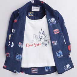 Polka Tots Full Sleeves Abstract Printed Shirt With New York Printed Attached T Shirt - Navy Blue-image-34
