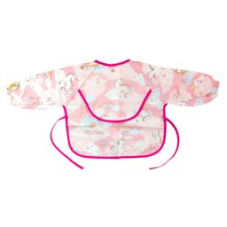 Thread Fairy Full Sleeves Washable Waterproof Baby Feeding Bibs Baby Bib Shirt with Pocket Unicorn Small - Pink-24