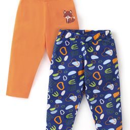 Babyoye 100% Cotton With Eco Jiva Finish Full Length Lounge Pants Fox Print Pack of 2- Blue & Orange-image-28