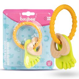 Baybee Wrist Wooden & Silicone Teether for Babies to Soothe Their Gums BPA Free Non Toxic Food Grade Chewing Baby Teether - Multicolor-17