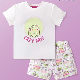 Babyoye Eco Conscious Female Cotton Modal All Over Printed Half Sleeves Nightwear White 0-3M-image-14