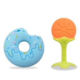 Chinmay Kids Silicone Baby Donut and Stand Teether Shape Baby Teething Toy Cartoon BPA Free Teether (Blue -Orange)-image-85