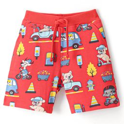 Babyhug Cotton Looper Mid Thigh Shorts with Vehicles Print - Red-image-19