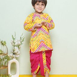 AJ Dezines Pure Cotton Full Sleeves Leheriya Designed Kurta & Dhoti Set - Pink-image-69