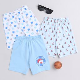 BUMZEE Pack Of 3 Bear & Ship Printed Shorts - Sky Blue & White-image-61