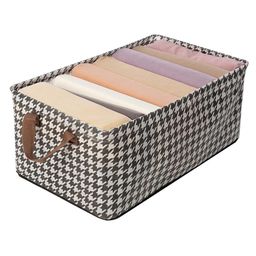 House of Quirk Durable Linen Closet Organizers and Foldable Storage Baskets Rectangle Storage Boxes for Pants Shirt Sweaters Bra Panty Socks  - Houndstooth-image-76