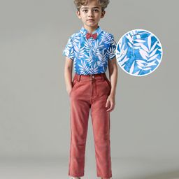 Ollington St. 100% Cotton Partywear with Half Sleeves Collared Shirt & Twill Jogger Set    Rust-image-44