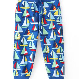 Babyhug Cotton Knit Full Length Lounge Pant with Boat Print - Blue-image-80