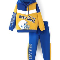 Ollington St. 100% Cotton Knit Full Sleeves Hooded Sweatshirt & Joggers Winter Wear Suit With Football Print - Yellow & Blue-picture-30