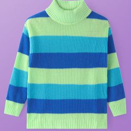 Pine Kids Knitted Full Sleeves Turtle Neck Pullover Sweater with Stripes Design - Light Green-image-39