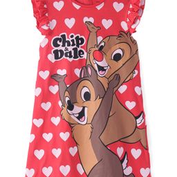Babyhug Disney Cotton Knit Frill Sleeves Nighty With Chip N Dale Graphics - Red-image-53