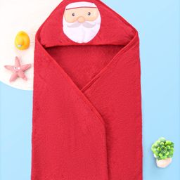 Babyhug Cotton Woven Hooded Towel With Santa Patch Embroidery 72 x B 72 cm - Red-image-49