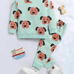 TOONYPORT Cotton Full Sleeves Dogs Printed Tee & Pant Set - Sea Green-image-78
