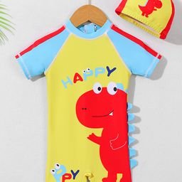Mark & Mia Half Sleeves Legged Swimsuit with CapDinoPrint -Yellow-image-20