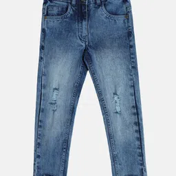 MINI KLUB Cotton Solid Mild DistressedDenim Pant - Blue-picture-6