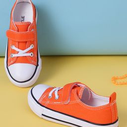 TRUFFLE COLLECTION Colour Blocked Velcro Closure Sneakers - Orange & White-image-78