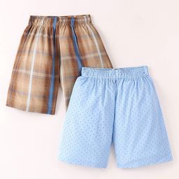 Rikidoos Cotton Pack Of 2 Polka Dots Printed & Checked Boxers - Blue & Khaki-image-88