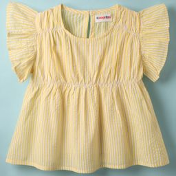 Kookie Kids Woven Frill Sleeves Butterfly Yard Dyed Striped Top - Yellow-picture-18