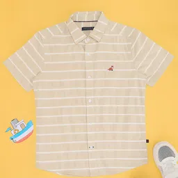Pantaloons Junior Cotton Half Sleeves Striped Shirt - Beige-picture-4