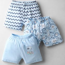 OHMS Single Jersey Knit Knee Length Shorts with Jungle Theme Print Pack of 3 - Light Blue-image-98