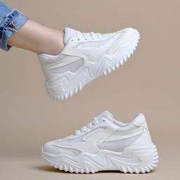 Shoetopia Mesh Detailed Lace Up Sneakers - White-picture-22