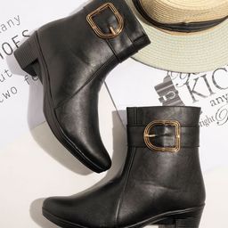 Shoetopia Buckle Applique Detailed Zipper Closure Boots - Black-image-22